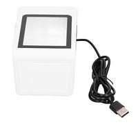 Desktop Barcode Scanner with Voice Prompts, Hands Free QR Code Reader, Automatic Identification USB Wired Scanner for PC POS Machine, White Gray
