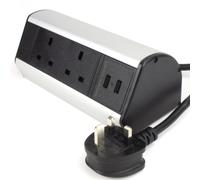 kenable Desktop Bench Table Mountable PDU 2 x UK Sockets & 2 x USB Ports Power Pod Black