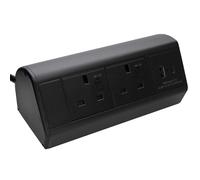 Desktop Bench Table Mountable PDU 2 x UK Sockets & USB-A/C Ports Power Pod Black