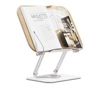 Desktop Book Stand with 360 Rotating Base Plywood Panel Page Clips Foldable Angle Adjustable for Reading Cooking Textbook Recipe Magazine Document Storybook Cookbook Sheet Holder