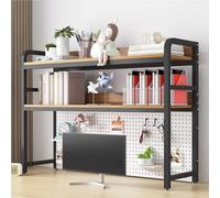 Desktop Bookcase For Computer Desk - 2 Tier Desktop Bookshelf/Bookcase, Adjustable Desk Bookshelf Organizer Rack, Wooden And Metal Storage Shelf, Multifunctional Office Suppli,E-126*30*107cm