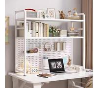 Desktop Bookcase with Perforated Board, 2/3 Tier Metal Countertop Hutch Display Shelf for Computer Desk, Thickened Steel Desk Organizer Shelf for Dorm Room Office Home