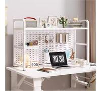 Desktop Bookcase With Perforated Board, 2/3Tier Metal Countertop Hutch Display Shelf For Computer Desk, Thickened Steel Desk Organiser Shelf For Dorm Room Office Home(Size:75*20*68cm,Color:White)