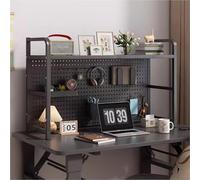 Desktop Bookcase With Perforated Board, 2/3Tier Metal Countertop Hutch Display Shelf For Computer Desk, Thickened Steel Desk Organiser Shelf For Dorm Room Office Home(Size:115*20*68cm,Color:Black)