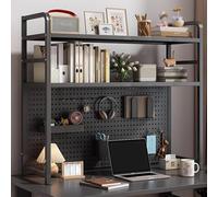 Desktop Bookcase With Perforated Board, 2/3Tier Metal Countertop Hutch Display Shelf For Computer Desk, Thickened Steel Desk Organiser Shelf For Dorm Room Office Home(Size:95*20*98cm,Color:Black)