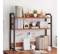 Desktop bookshelf 2 Layer Computer Desk Desktop Bookshelf - Wood and Metal Desk Storage Rack, Retro Home Desktop Bookshelf, Desktop Bookcase with Back Panel, Home Office Space Shelves for Book Storage