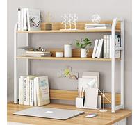 Desktop bookshelf 2 Layer Computer Desk Desktop Bookshelf - Wood and Metal Desk Storage Rack, Retro Home Desktop Bookshelf, Desktop Bookcase with Back Panel, Home Office Space Shelves for Book Storage