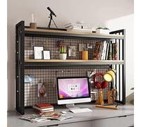 Desktop bookshelf 2-Tier Wrought Iron Desktop Bookshelf - Household Minimalist Desktop Display Stand, Simple Desk Storage Rack With Mesh Back Panel, Office Desktop Bookshelf Storage Rack ( Color : Bla