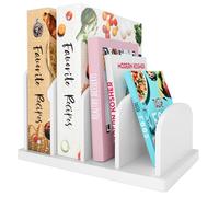 Desktop Bookshelf, 4-Slot Table Top Recipe Book Shelf, 32x20x8cm Bamboo Binder Holder Stand, Mini Universal Organiser Desk Rack, Suitable for Kitchen & Bedside & Office (White)