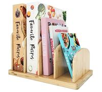 Desktop Bookshelf, 4-Slot Table Top Recipe Book Shelf, 32x20x8cm Bamboo Binder Holder Stand, Mini Universal Organiser Desk Rack, Suitable for Kitchen & Bedside & Office (Natural)