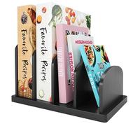 Desktop Bookshelf, 4-Slot Table Top Recipe Book Shelf, 32x20x8cm Bamboo Binder Holder Stand, Mini Universal Organiser Desk Rack, Suitable for Kitchen & Bedside & Office (Black)