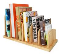 Desktop Bookshelf, 6-Slot Table Top Recipe Book Shelf, 44x20x24cm Bamboo Binder Holder Stand, Mini Universal Organiser Desk Rack, Suitable for Kitchen & Bedside & Office (Natural)