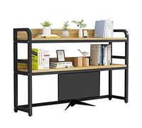 Desktop bookshelf Desktop Storage Organizer Display Shelf Book Rack - Small Desktop Bookshelf, 2 Tier Adjustable Vintage Computer Desk Storage Shelf, Wood Metal Open Countertop Display Organizer Rack