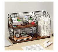 Desktop bookshelf Floor display stand Mesh Desk Organizer Office Desktop Organizer with brown compartment panel, Metal Organizer Black Desk bookshelf, 15.7 x 6.2 x 9.8 inch, 1 Pack Industrial Bookshel
