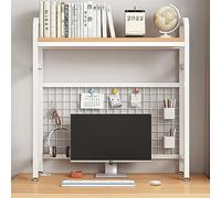 Desktop Bookshelf Modern Industrial Bookcase for Computer Desk, Metal Grid Storage Display Stand, Multipurpose Desk Organizer Shelf Countertop Hutch Bookshelf (Color :White, Size :55x20x89c