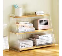 Desktop Bookshelf Organizer Bamboo Desk Shelf Top Acrylic Shelves 3 Tier Bookcase Baffle Design Small Countertop Storage Rack for Home(Natural 20''/51cm)