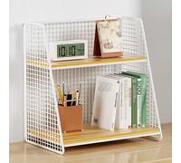 Desktop Bookshelf Organizer Metal Countertop Storage Rack Multifunctional Tabletop Shelves Bookcase No Installation Required for Home Decor(White 3 Tier 14''/35cm)