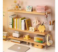 Desktop Bookshelf Organizer - Office Desk Storage Display Shelf, Transparent Acrylic with Hole Side Panels for Efficient Space Management
