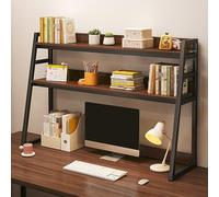 Desktop Bookshelf Organizer Shelf for Computer Desk Open Bookcase Thickened Steel Frame Storage Rack Display T-shaped Structure Guardrail Design(White 3-Tier 37