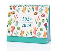Desktop Calendar January 2024 to June 2025, One Month to View UK Desk Calendar, Portable School Year Planner for Home School Office (Cactus Style)