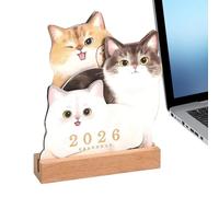 Desktop Calendar - Monthly Desk Planner 2026 | Wooden Base Decor - Desk Planner | PET Theme Monthly Dêsk Planner 2026 | Academic Schedule Pad for Children Working Class School Pupf Kittens