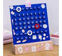Desktop Calendar, Wooden Acrylic Ring Desk Calendar Perpetual Calendar Month Date Display Record for Home Office Decoration(Blue)