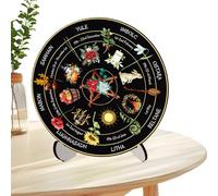 Desktop Calendar, Yule Altar Table Ornament Witch Signs, Wooden Vintage Handmade Home Decor With Stan Pagan Festivals And Makes For A Ud For Kitchen, Beginners, Shop, Restaurant, Tabletop