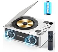 Desktop CD Player With 4000mAh Rechargeable Battery,Bluetooth CD Player Wtih Dual Speakers,Remote Control, LCD Display, Support OPT/USB/TF Card/AUX/3.5mm Headphone Jack for Car Or Home