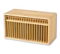 Desktop CD Storage Rack, Wooden DVD Organizer Stand with Pop-Up Button, 19 CDs Capacity, for Home Office Music Room