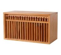 Desktop CD Storage Rack, Wooden DVD Organizer Stand with Pop-Up Button, 19 CDs Capacity, for Home Office Music Room