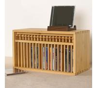 Desktop CD Storage Rack, Wooden DVD Organizer Stand with Pop-Up Button, CD Holder Stand, Retro CD Rack Organizer, 19 Pcs CDs Storage Capacity, for Home, Office, Music Room, Theatre Room