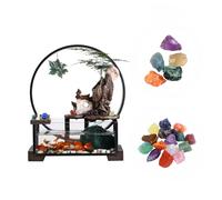 Desktop Ceramic Water Fountain Fish Tank - Adjustable Water Flow with LED Lights | Indoor Decoration Fortune Gifts+15 PCS Free Crystals (Style 2)(Amethyst)