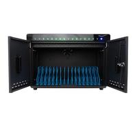Desktop Charging Cabinet for 16 Tablets Laptops and Phones with 16x USB A 2.1A Ports Automatic Fan Cooling and Anti Scratch Dividers for Devices up to 13 Inch Stackable Design Black