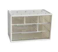 Desktop Cosmetic Storage Box Drawer Style,Six-Grid Acrylic Organizer Stackable Dustproof Container For Makeup Jewelry Accessories (White)