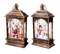 Desktop Decor 2pcs Christmas Snow Globe Lantern Snowman Santa Xmas Hanging Lantern Lighted Christmas Ornaments Xmas Night Light for Holiday Party Table Centerpiece Nativity Ornaments