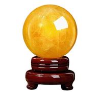 Desktop Decoration Crystal Gemstone Ball Sphere Citrine with Wooden Base Feng Shui Office Living Room Ornaments,10cm