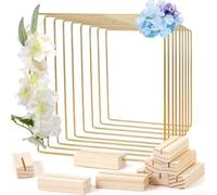 Desktop Decoration Set 6 Pieces Iron Geometric Ring with Pine Wood Base Modern Minimalist Style Gold Color for Home Office Rustic Industrial Design(25cm)