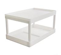 Desktop double layer storage rack with detachable shelves for cosmetics and stationery, providing effective organization for office or study desks