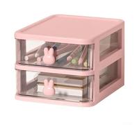 Desktop Drawer Organiser Multi-Layer Storage Box with Pen Holder for Jewelry Hair Accessories Office Home Organizer White Pink Plastic 17x16x13.4cm(A Rosy)