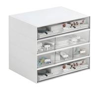 Desktop Drawers, Desktop Storage Drawers Stackable Organizer Plastic Storage Drawers Clear Drawers for Collection Small Item Home Collection Cosmetic Office Supplies 7 Drawers Large Capacity-White