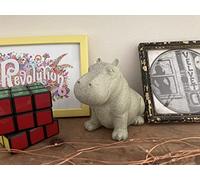 Desktop Eco Happy Hippo Statue - Sculpture Garden / Interior Animal Ornament Art Project Office Desk, White / Grey, 9 x 12 x 7cm