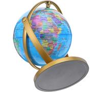 Desktop Educational Globe 14.2cm Blue Gold Frame Rotating World Map Sphere for Geography Learning, Office Desk, Classroom Decoration