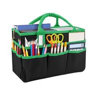 Desktop File Folder Tote Storage Organizer, Oxford Fabric Art Craft Storage Bag Art Craft Supplies Tote Bag with Pockets and Handles Carrying Case for Teacher Office Drawing Book Notebook(Black-Green)