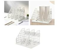 Desktop File Organizer Rack, Blue | Molded 3 Section Upright Document Holder with Openwork Sides for Study Dorm Work Desk