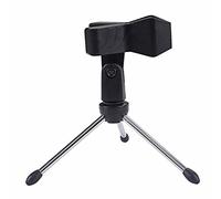 Desktop Foldable Tripod Mic Stand and Mic Clip Lightweight Table Top Podcast Microphone Stand with Non-Slip Feet for Broadcast (Black)
