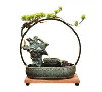 desktop Fountain Tabletop Fountain Ceramic Rock Falls Fountains with Wooden Base and LED Light Interior Mini Water Feature for Bedroom, Office, Living Room tabletop fountain