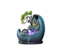 Desktop Fountain Tabletop Waterfall Fountain - Adjustable Pump or Faux Bonsai Tree, Resin Indoor Desk Décor(Blue)