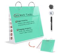 Desktop Glass Dry Erase & Acrylic Aesthetic Calendar Weekly to-do List Combo, Small Magnetic Standing Whiteboard, Desk Flip Easel Calendar with Accessories for Home Office Supply, Mint Green, 9 x 7''