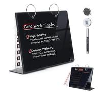 Desktop Glass Dry Erase & Acrylic Aesthetic Desk Calendar Weekly to-do List Combo, Small Magnetic Standing Whiteboard, Desk Flip Easel Calendar with Accessories for Home Office Supply, Black, 9 x 7''