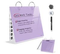Desktop Glass Dry Erase & Acrylic Aesthetic Desk Calendar Weekly To-do List Combo, Small Magnetic Standing Whiteboard, Desk Flip Easel Calendar with Accessories for Home Office Supply, Purple, 9 x 7''